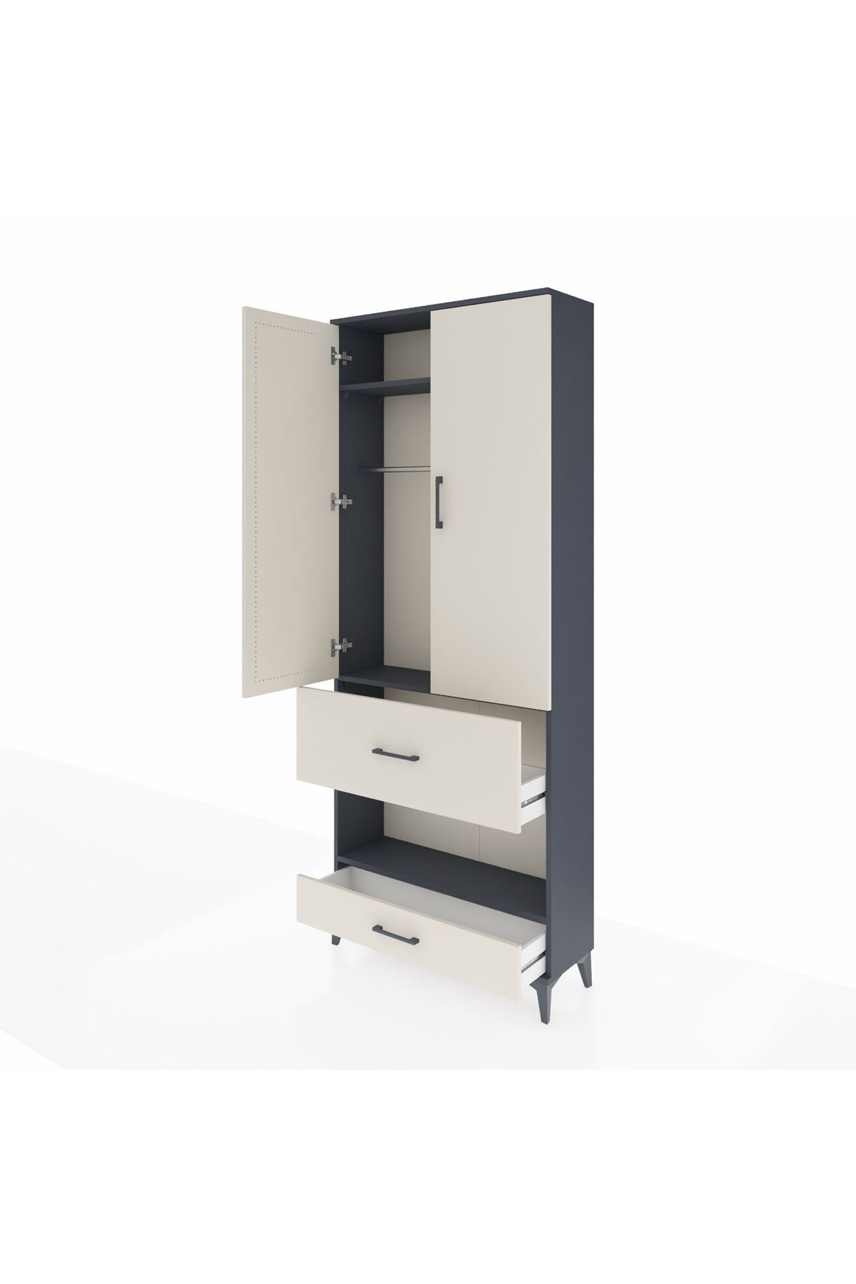 Arges Dolap 3 Raflı 2 Çekmeceli Tek Askılı 88x30x221 Antrasit-Aytaşı