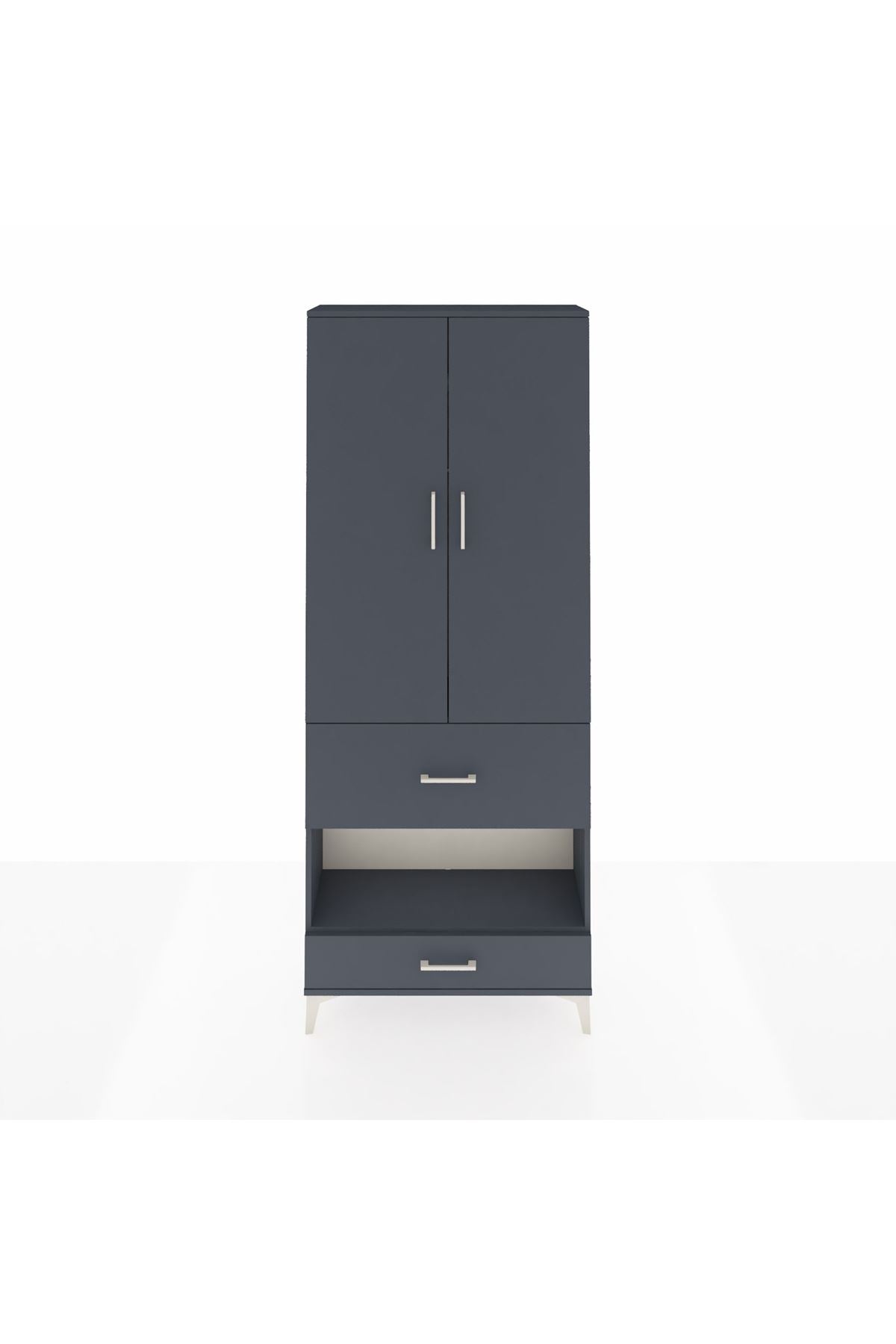 Arges Dolap 3 Raflı 2 Çekmeceli Tek Askılı 88x30x221 Antrasit-Antrasit