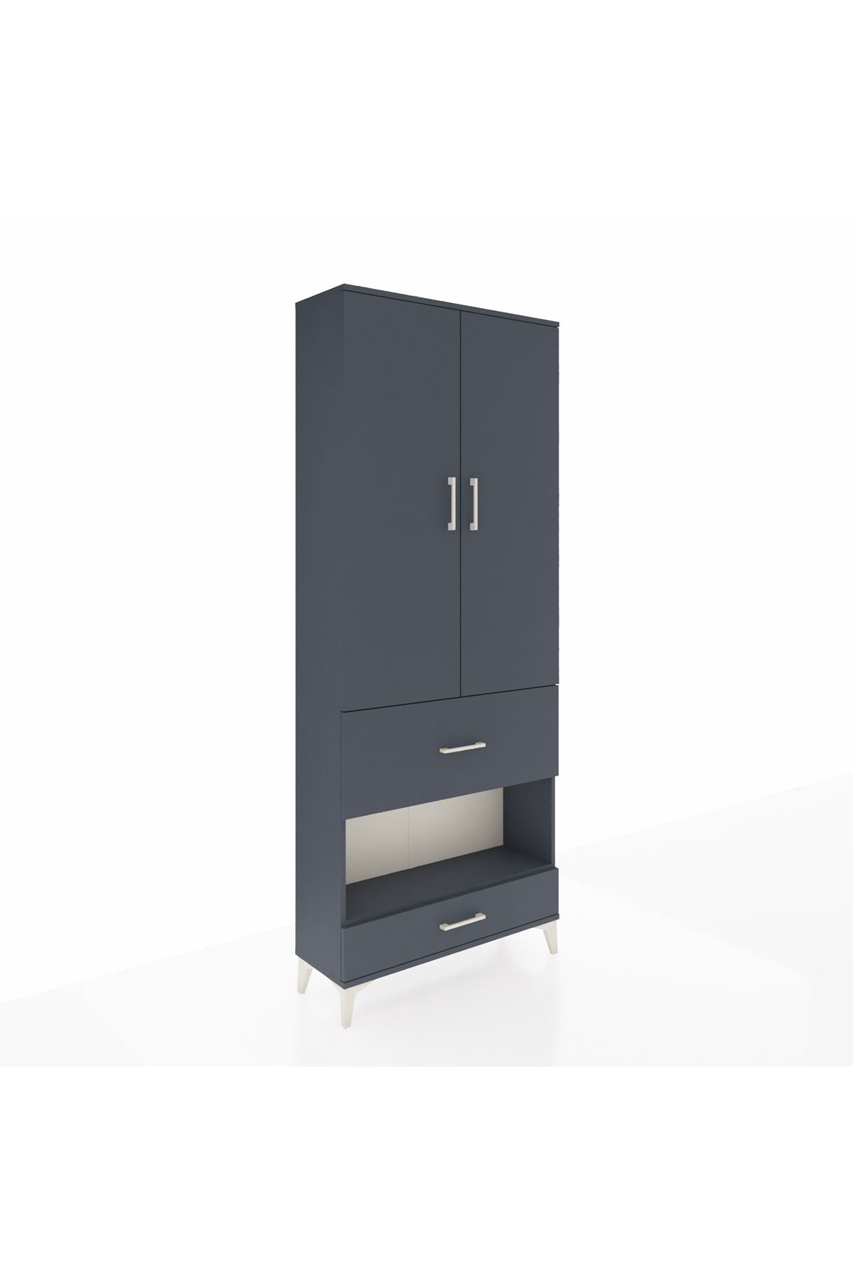 Arges Dolap 3 Raflı 2 Çekmeceli Tek Askılı 88x30x221 Antrasit-Antrasit