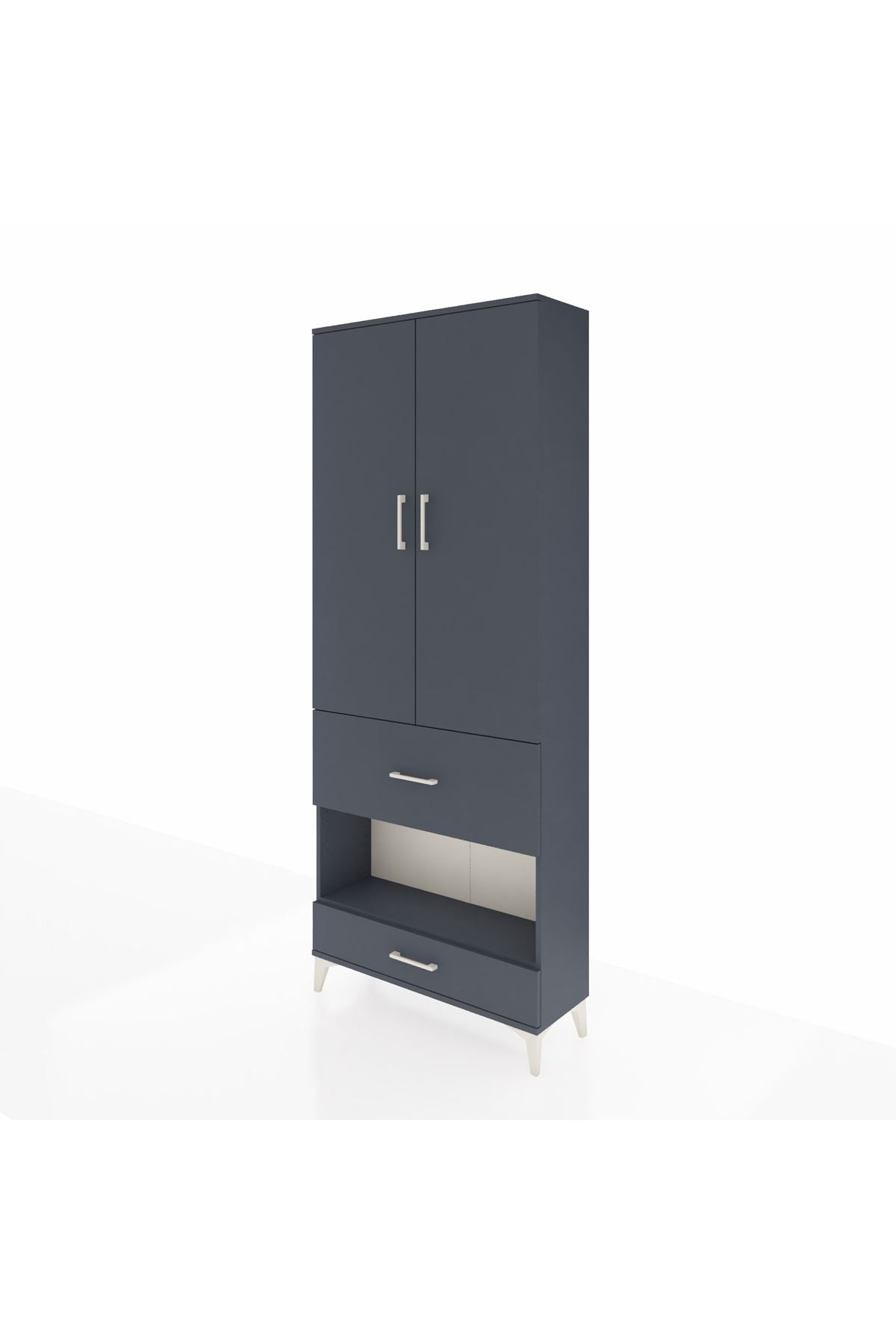 Arges Dolap 3 Raflı 2 Çekmeceli Tek Askılı 88x30x221 Antrasit-Antrasit