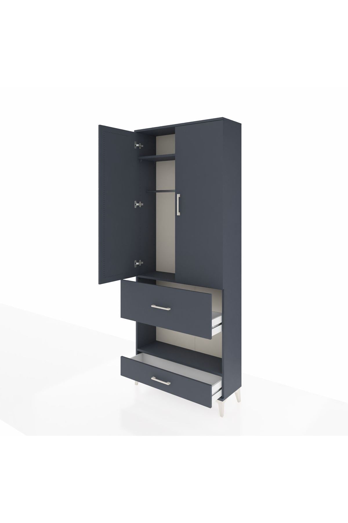 Arges Dolap 3 Raflı 2 Çekmeceli Tek Askılı 88x30x221 Antrasit-Antrasit