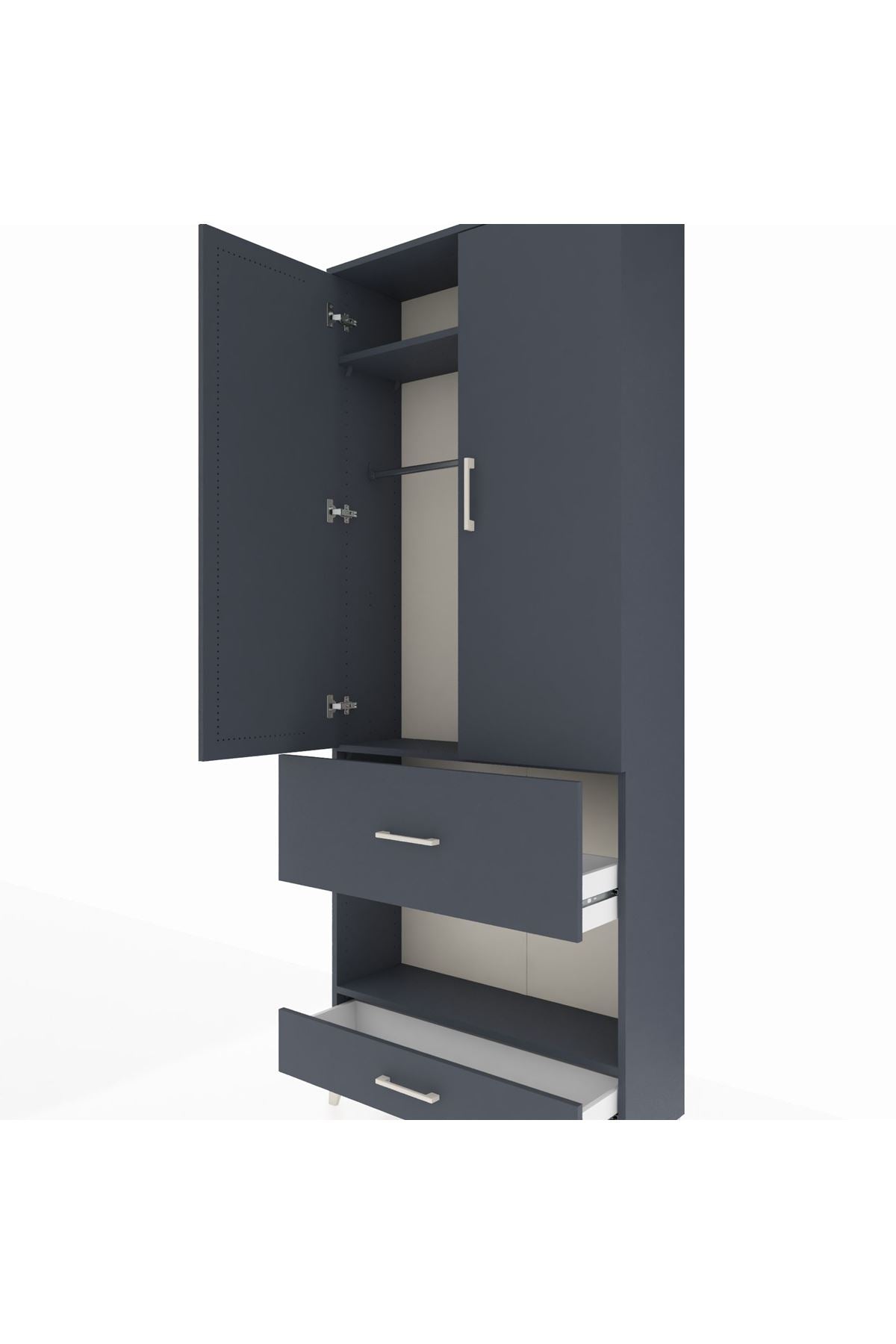 Arges Dolap 3 Raflı 2 Çekmeceli Tek Askılı 88x30x221 Antrasit-Antrasit