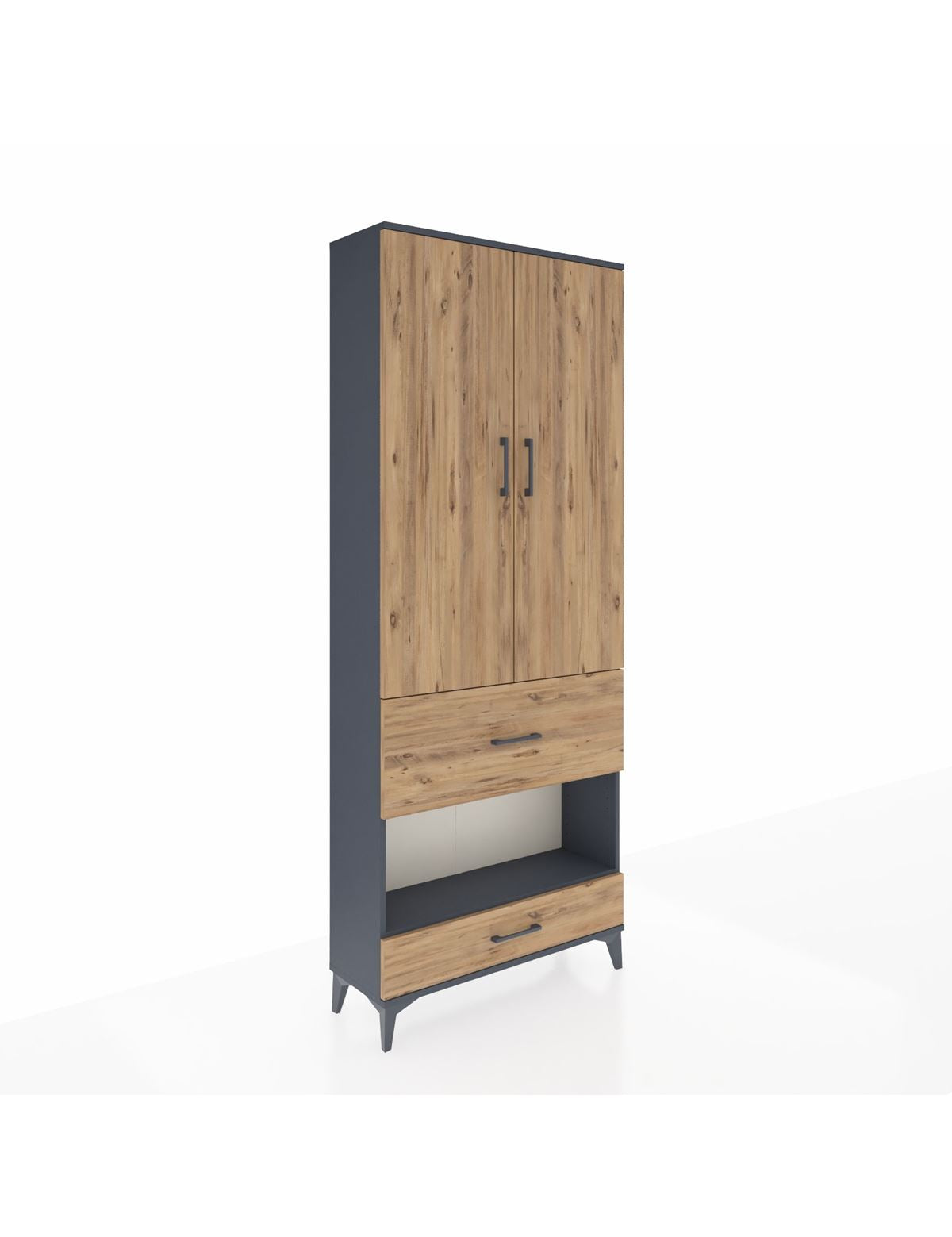 Arges Dolap 3 Raflı 2 Çekmeceli Tek Askılı 88x30x221 Antrasit-Çam