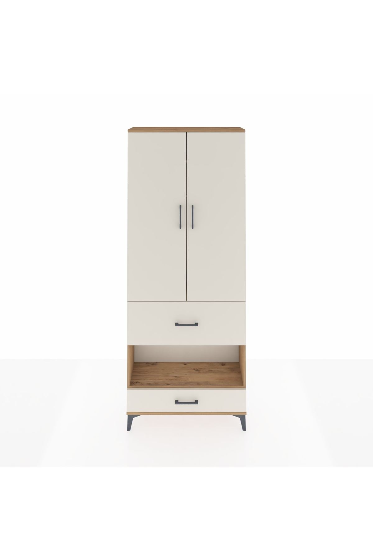 Arges Dolap 3 Raflı 2 Çekmeceli Tek Askılı 88x30x221 Çam-Aytaşı