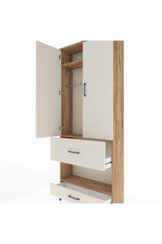 Arges Dolap 3 Raflı 2 Çekmeceli Tek Askılı 88x30x221 Çam-Aytaşı