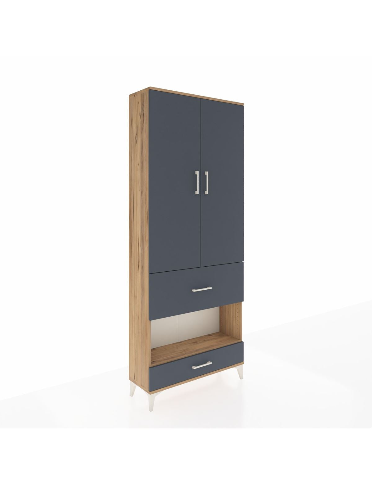 Arges Dolap 3 Raflı 2 Çekmeceli Tek Askılı 88x30x221 Çam-Antrasit