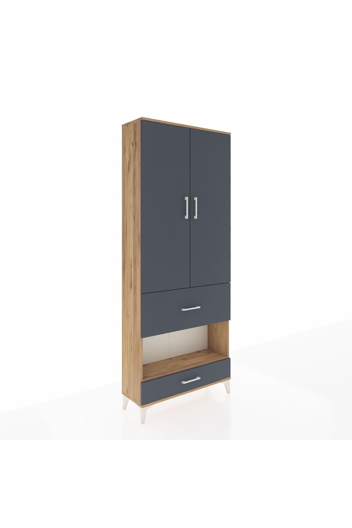 Arges Dolap 3 Raflı 2 Çekmeceli Tek Askılı 88x30x221 Çam-Antrasit