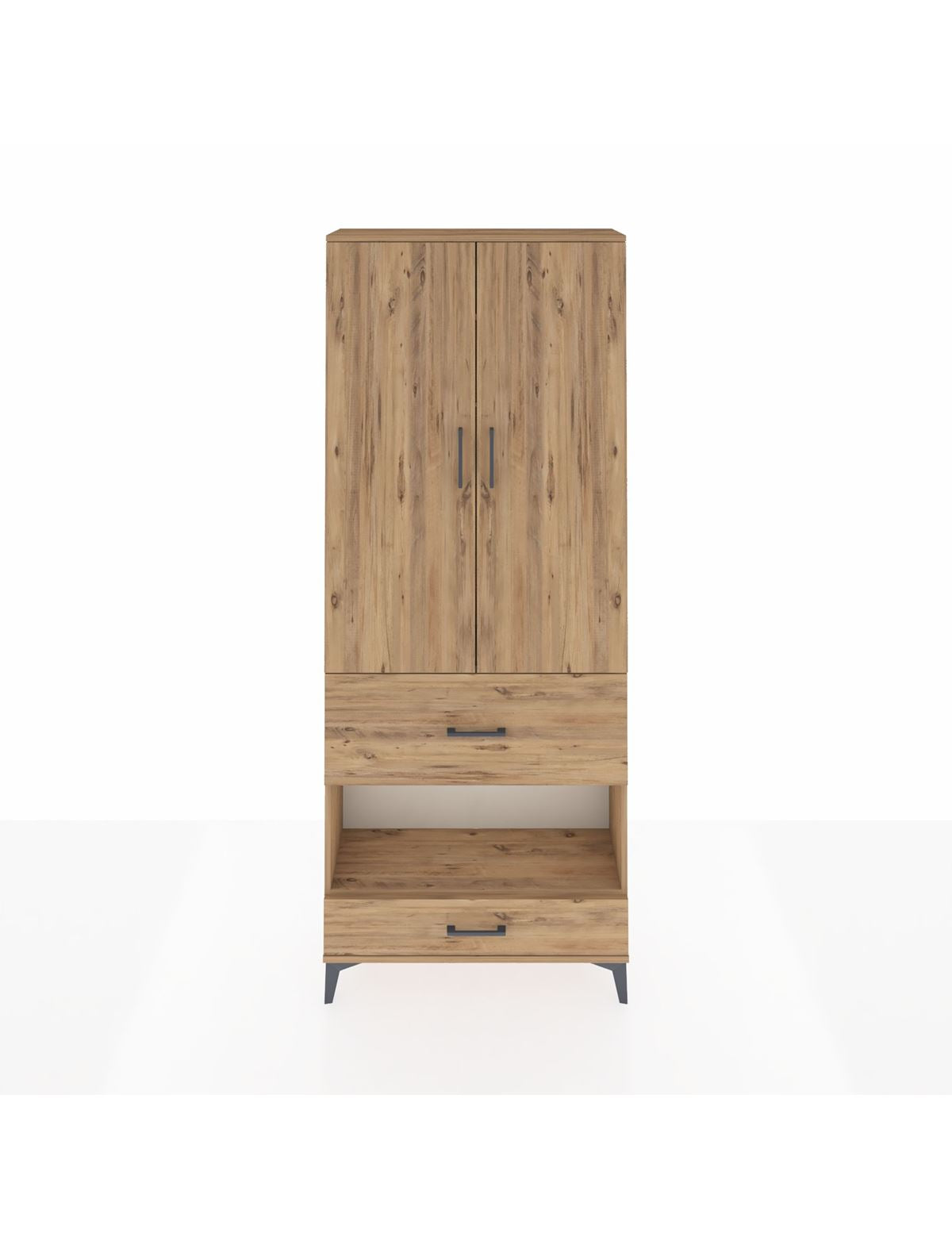 Arges Dolap 3 Raflı 2 Çekmeceli Tek Askılı 88x30x221 Çam-Çam