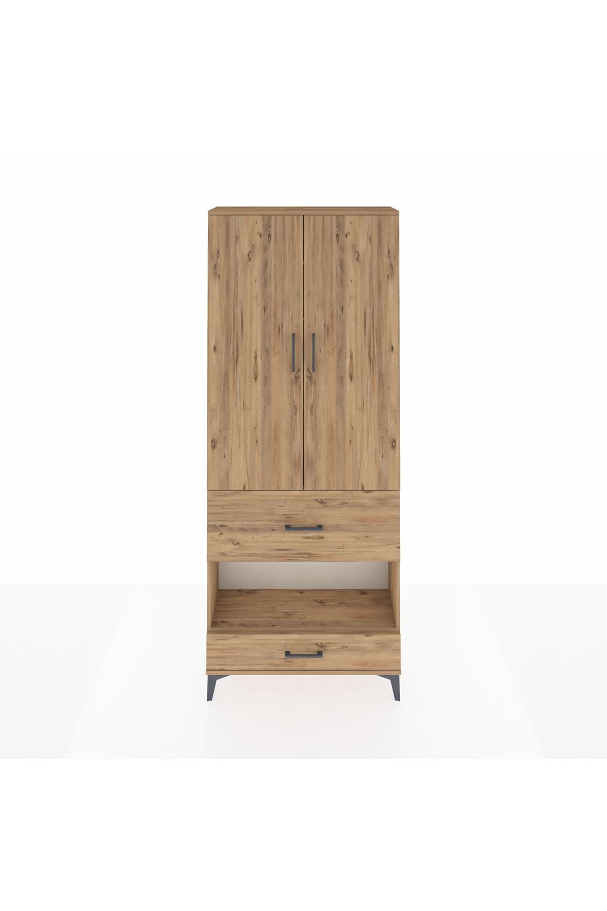 Arges Dolap 3 Raflı 2 Çekmeceli Tek Askılı 88x30x221 Çam-Çam