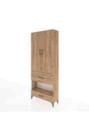 Arges Dolap 3 Raflı 2 Çekmeceli Tek Askılı 88x30x221 Çam-Çam