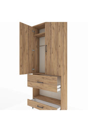 Arges Dolap 3 Raflı 2 Çekmeceli Tek Askılı 88x30x221 Çam-Çam