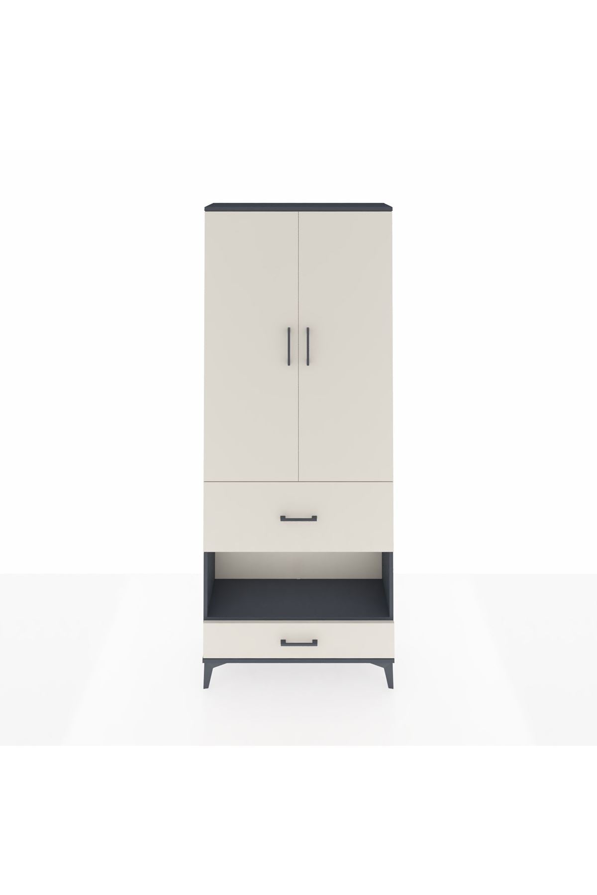 Arges Dolap 4 Raflı 2 Çekmeceli 2 Kapaklı 88x30x221 Antrasit-Aytaşı