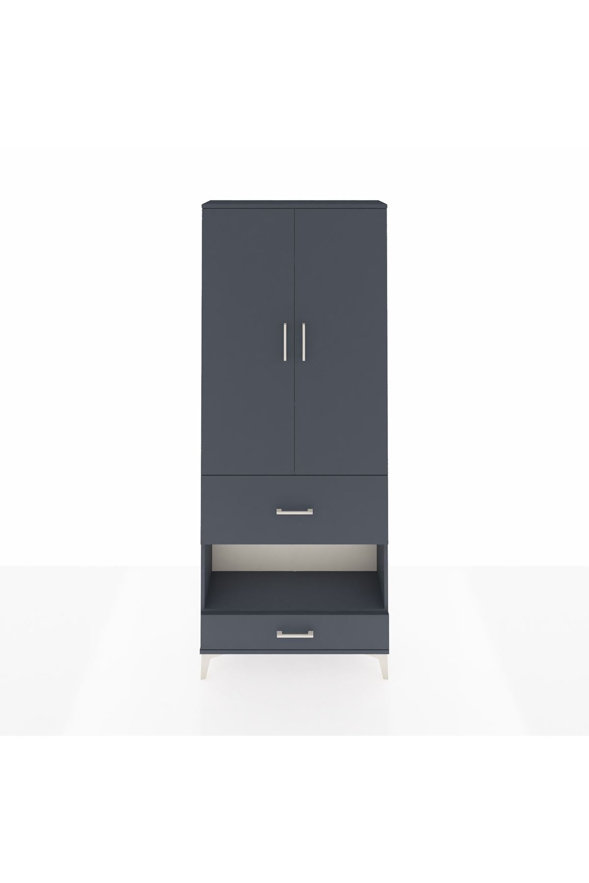 Arges Dolap 4 Raflı 2 Çekmeceli 2 Kapaklı 88x30x221 Antrasit-Antrasit