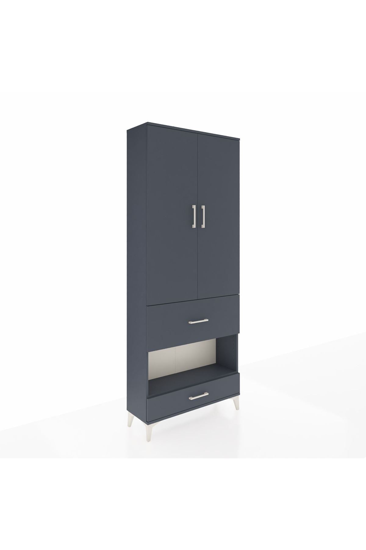 Arges Dolap 4 Raflı 2 Çekmeceli 2 Kapaklı 88x30x221 Antrasit-Antrasit