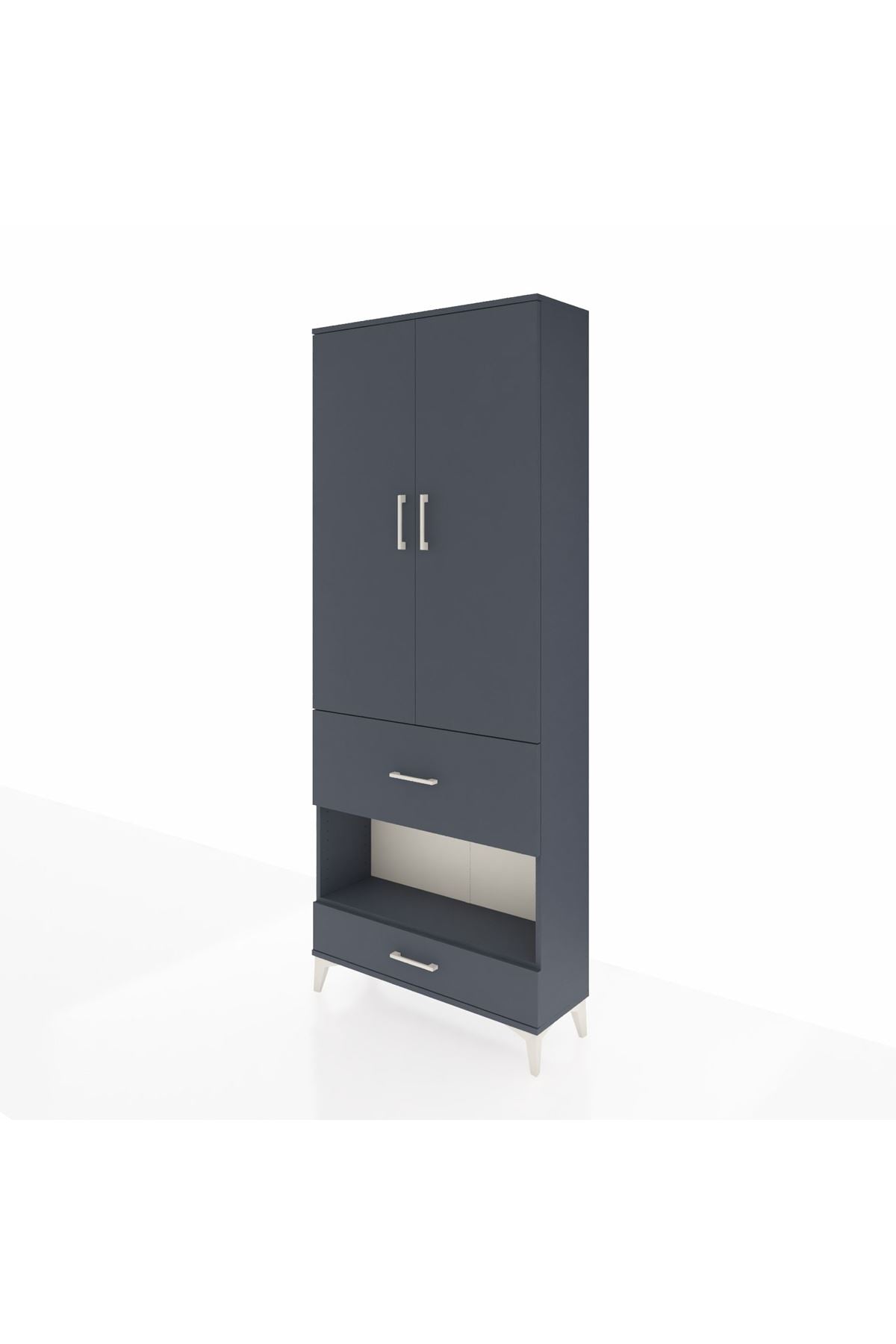 Arges Dolap 4 Raflı 2 Çekmeceli 2 Kapaklı 88x30x221 Antrasit-Antrasit