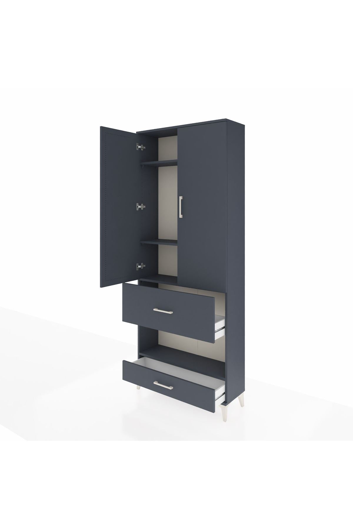 Arges Dolap 4 Raflı 2 Çekmeceli 2 Kapaklı 88x30x221 Antrasit-Antrasit