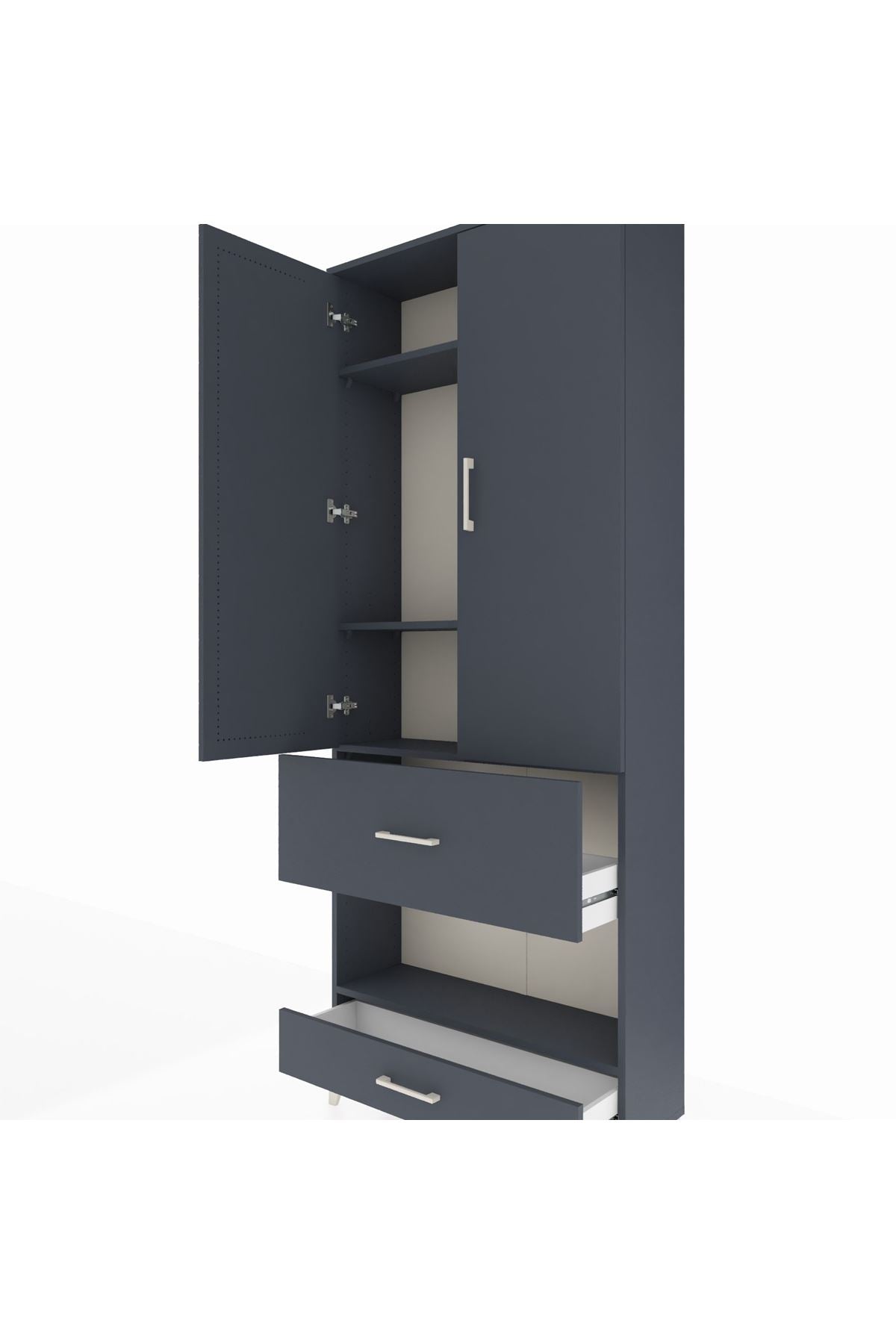 Arges Dolap 4 Raflı 2 Çekmeceli 2 Kapaklı 88x30x221 Antrasit-Antrasit