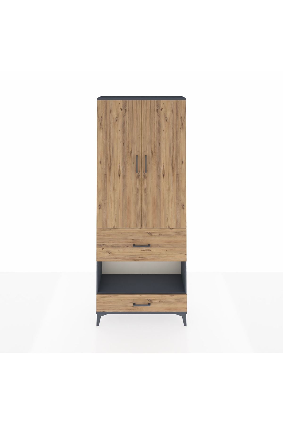 Arges Dolap 4 Raflı 2 Çekmeceli 2 Kapaklı 88x30x221 Antrasit-Çam