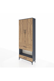 Arges Dolap 4 Raflı 2 Çekmeceli 2 Kapaklı 88x30x221 Antrasit-Çam