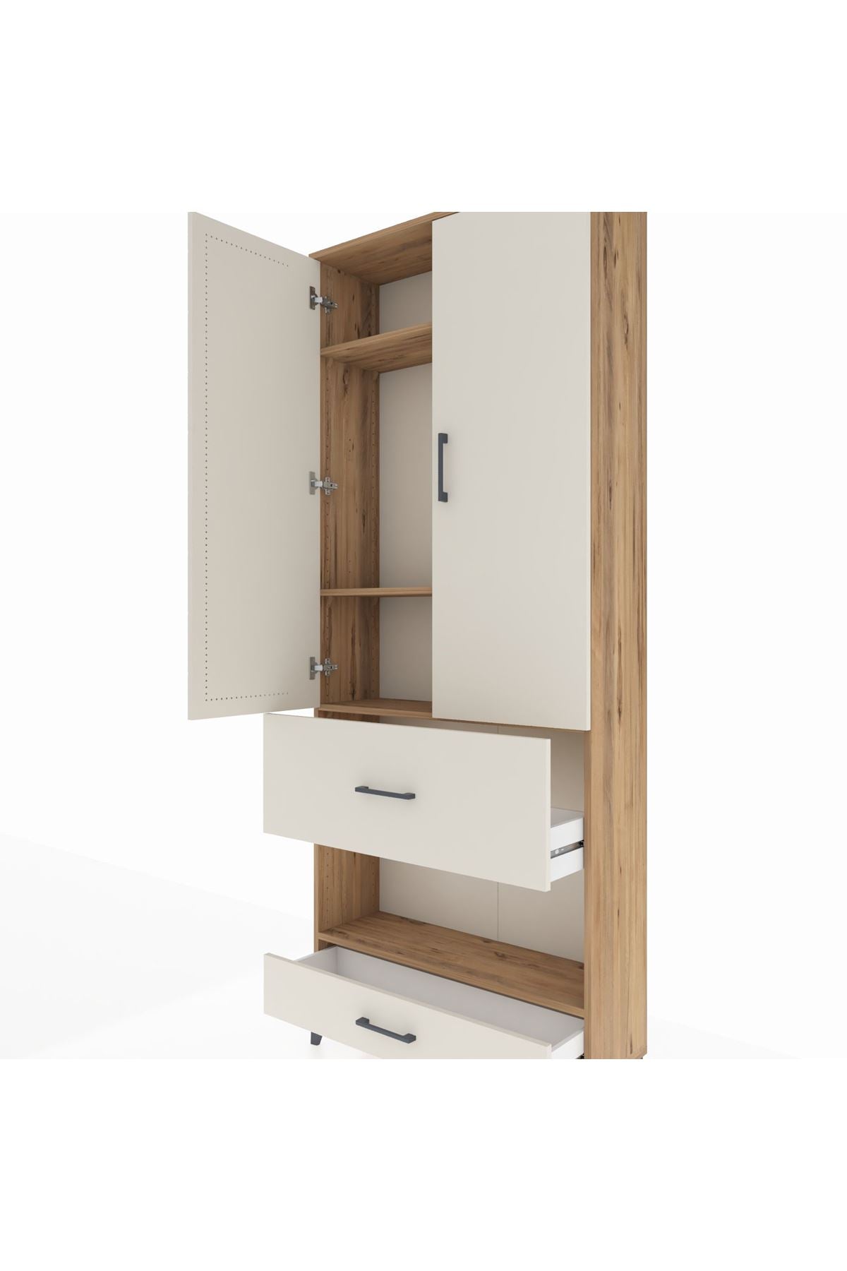 Arges Dolap 4 Raflı 2 Çekmeceli 2 Kapaklı 88x30x221 Çam-Aytaşı