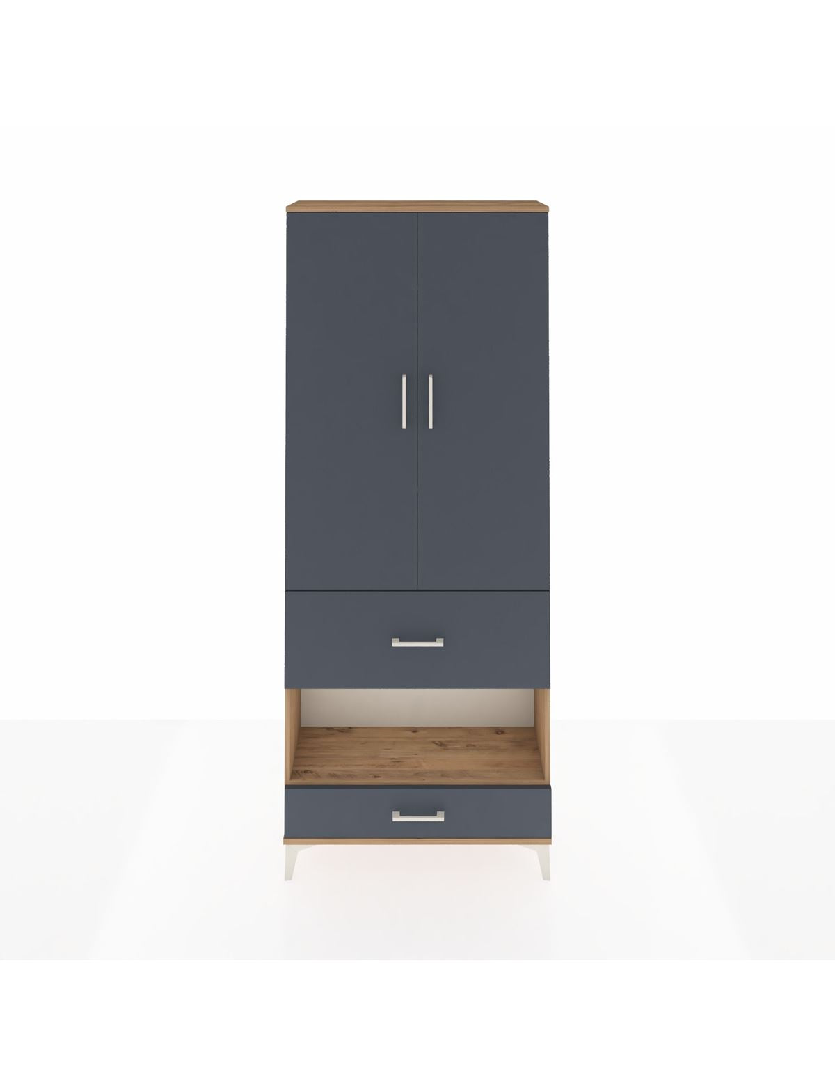 Arges Dolap 4 Raflı 2 Çekmeceli 2 Kapaklı 88x30x221 Çam-Antrasit