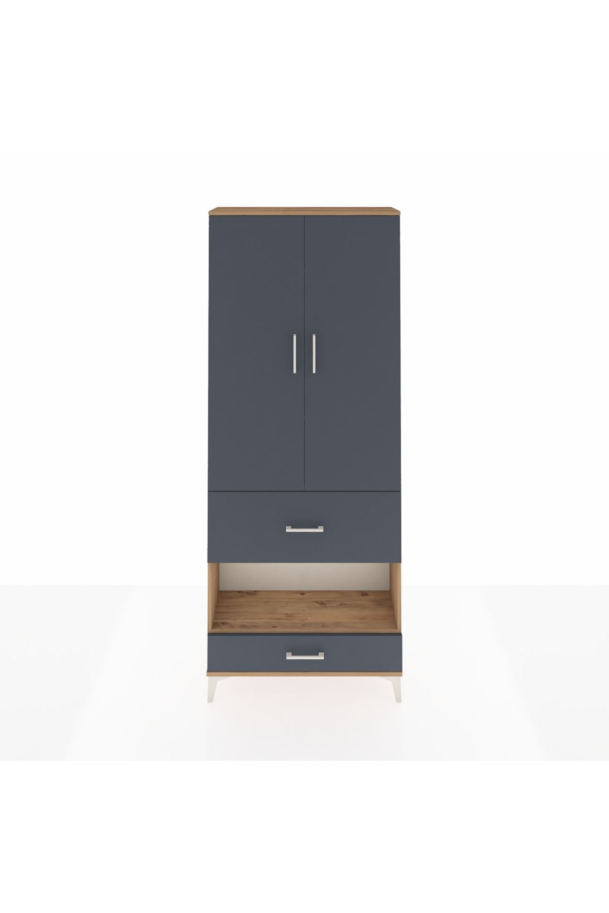 Arges Dolap 4 Raflı 2 Çekmeceli 2 Kapaklı 88x30x221 Çam-Antrasit