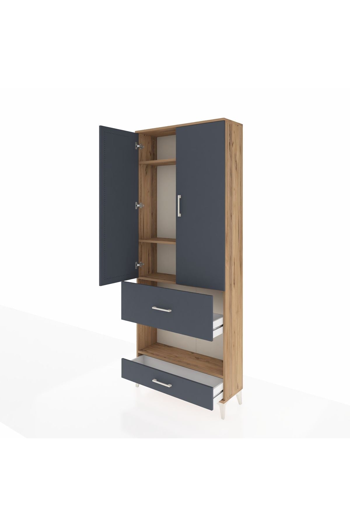 Arges Dolap 4 Raflı 2 Çekmeceli 2 Kapaklı 88x30x221 Çam-Antrasit