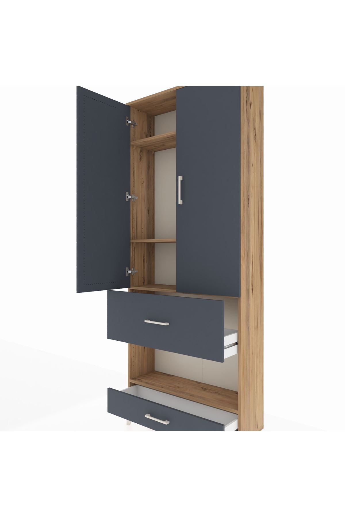 Arges Dolap 4 Raflı 2 Çekmeceli 2 Kapaklı 88x30x221 Çam-Antrasit