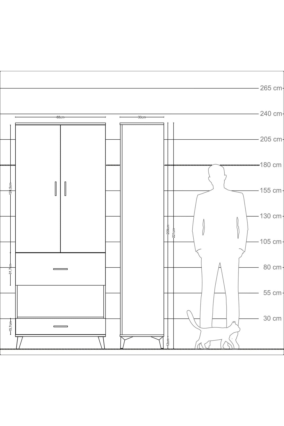 Arges Dolap 4 Raflı 2 Çekmeceli 2 Kapaklı 88x30x221 - S30M110V8A