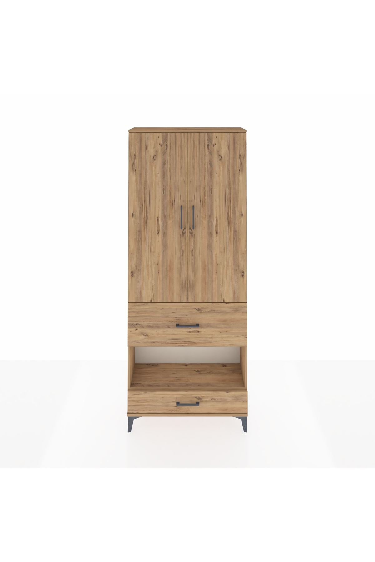 Arges Dolap 4 Raflı 2 Çekmeceli 2 Kapaklı 88x30x221 Çam-Çam