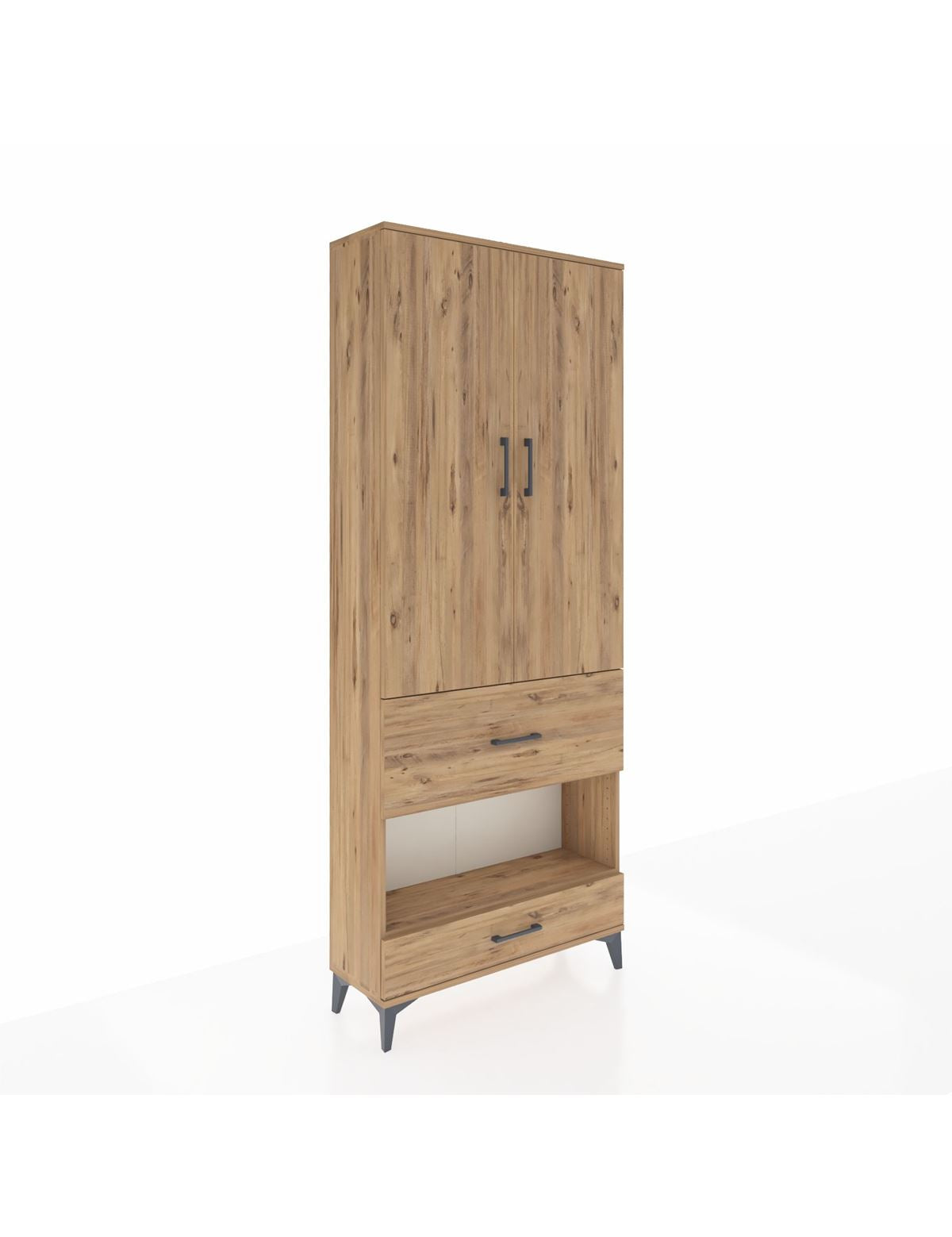 Arges Dolap 4 Raflı 2 Çekmeceli 2 Kapaklı 88x30x221 Çam-Çam