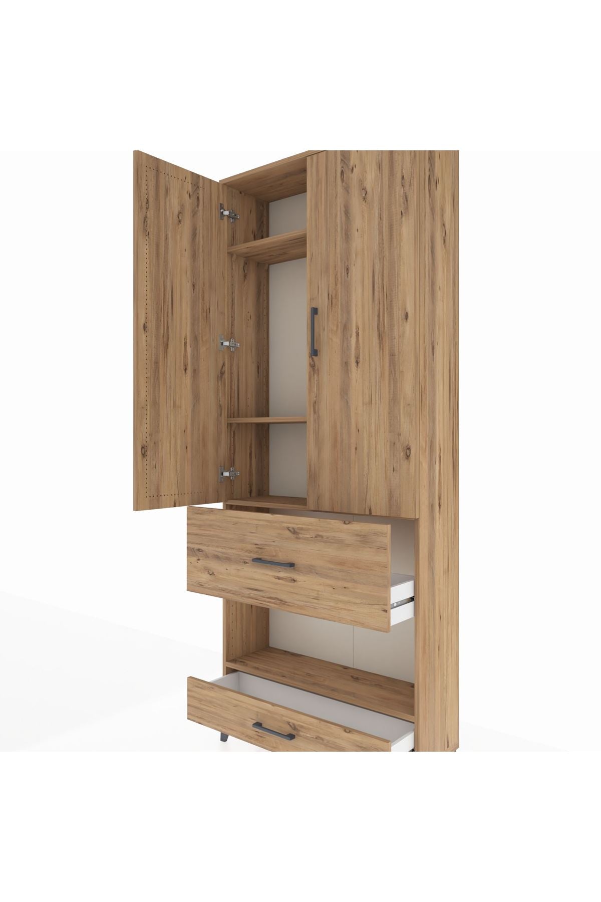 Arges Dolap 4 Raflı 2 Çekmeceli 2 Kapaklı 88x30x221 Çam-Çam