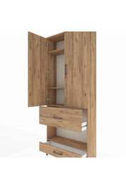 Arges Dolap 4 Raflı 2 Çekmeceli 2 Kapaklı 88x30x221 Çam-Çam