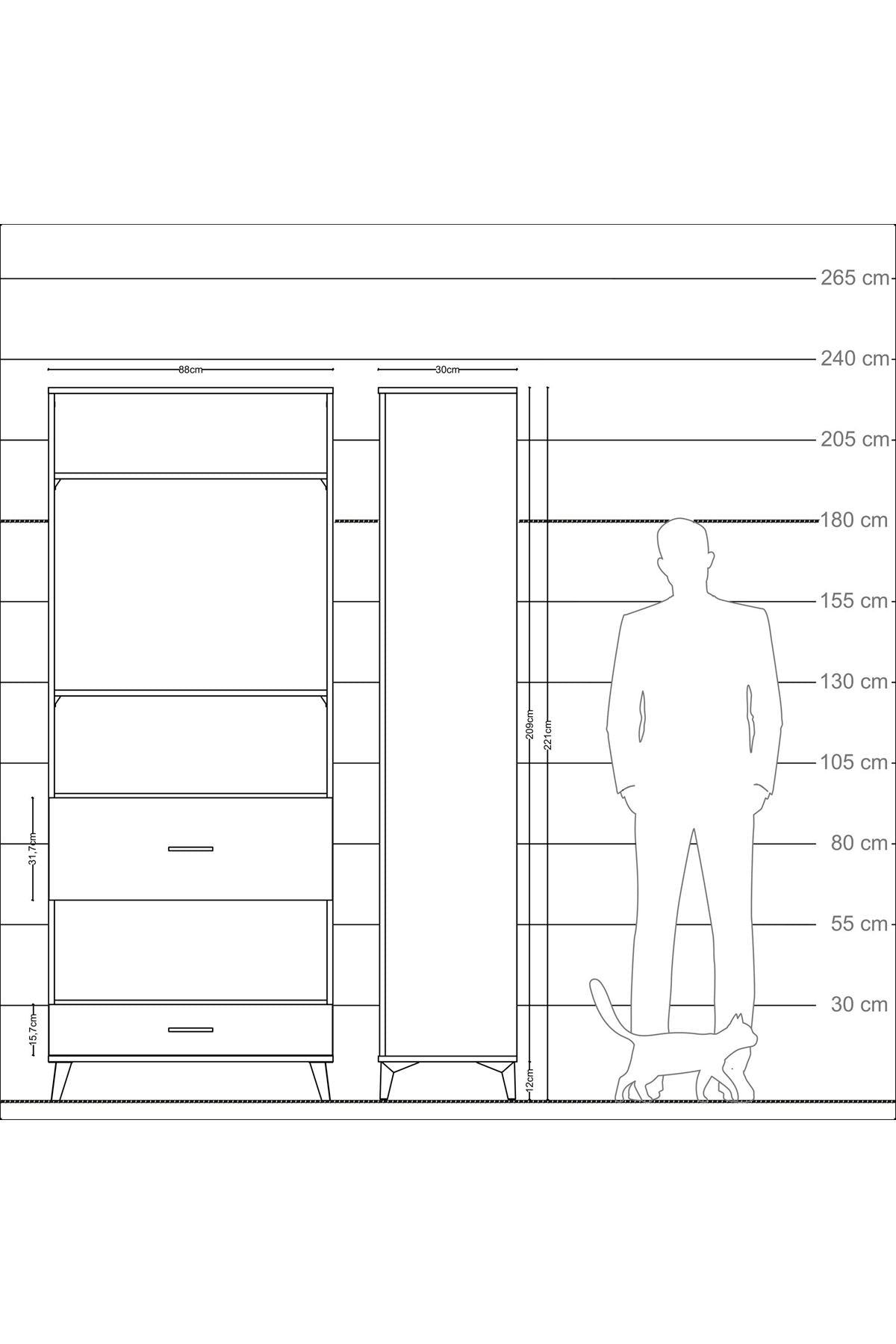 Arges Dolap 4 Raflı 2 Çekmeceli 88x30x221 Aytaşı-Antrasit