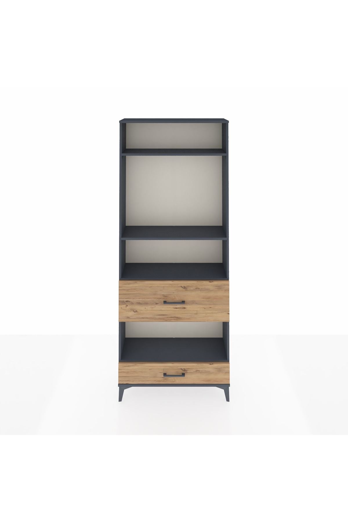 Arges Dolap 4 Raflı 2 Çekmeceli 88x30x221 Antrasit-Çam