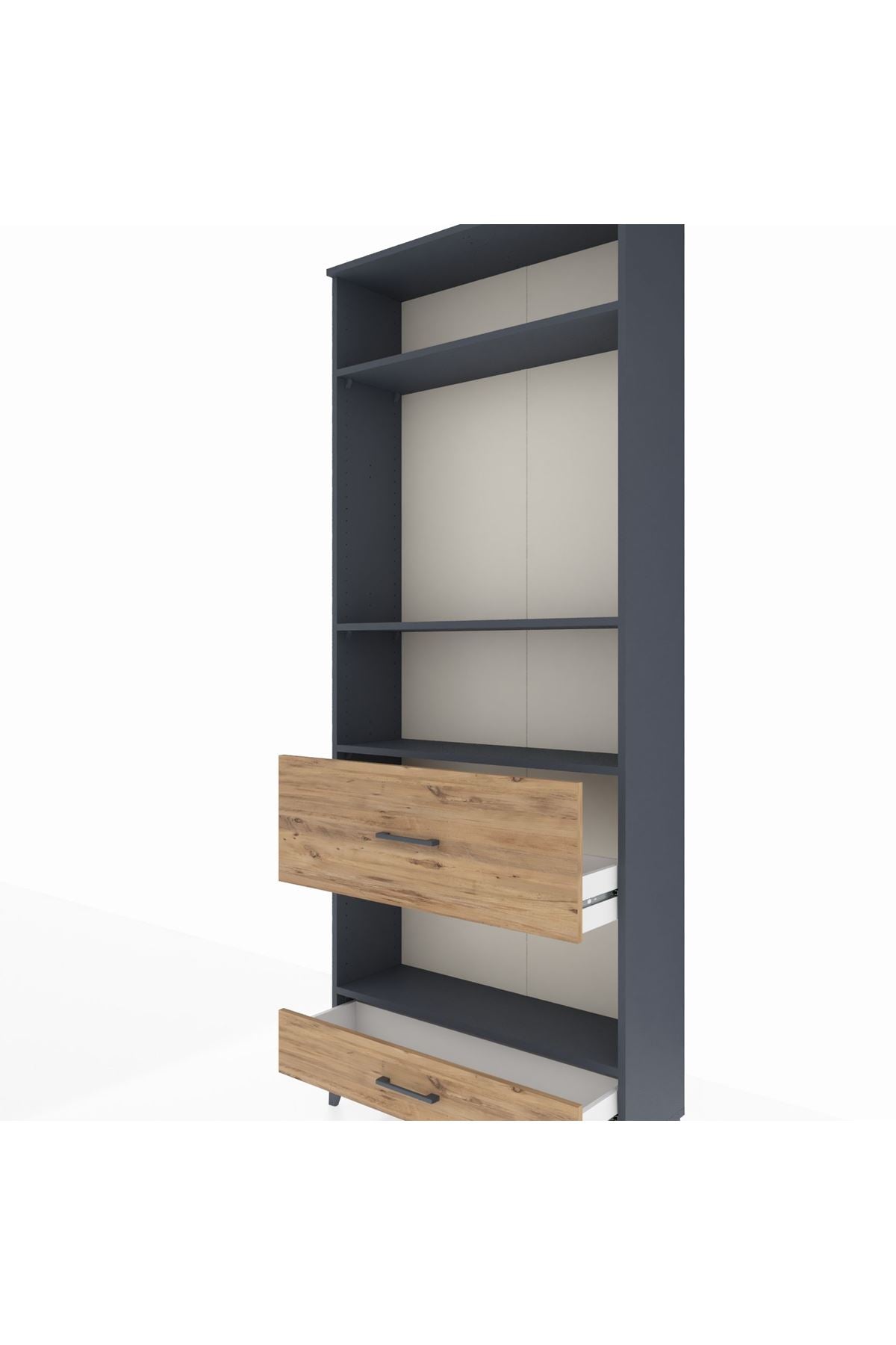 Arges Dolap 4 Raflı 2 Çekmeceli 88x30x221 Antrasit-Çam