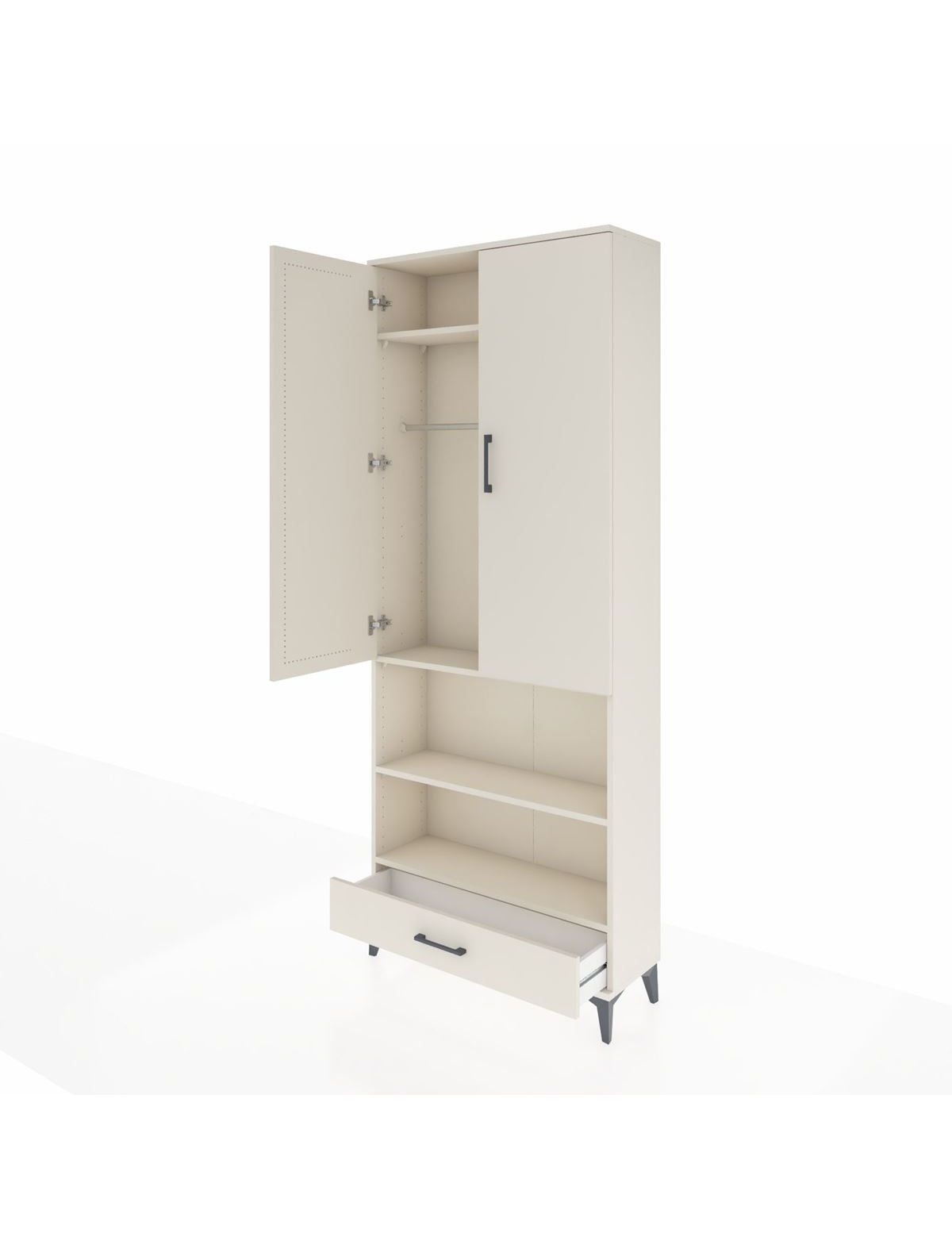Arges Dolap 4 Raflı Tek Çekmeceli Tek Askılı 88x30x221 - S30M112V1A