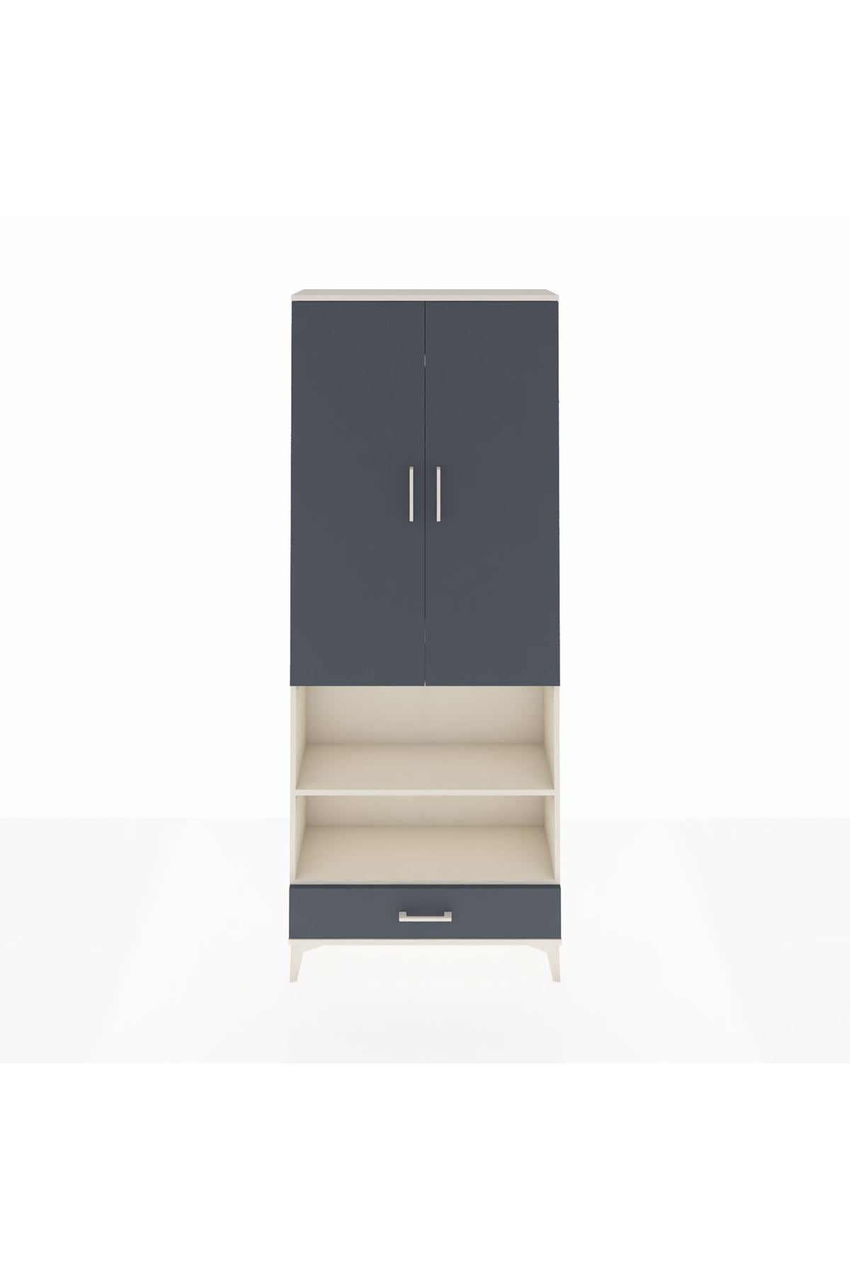 Arges Dolap 4 Raflı Tek Çekmeceli Tek Askılı 88x30x221 Aytaşı-Antrasit