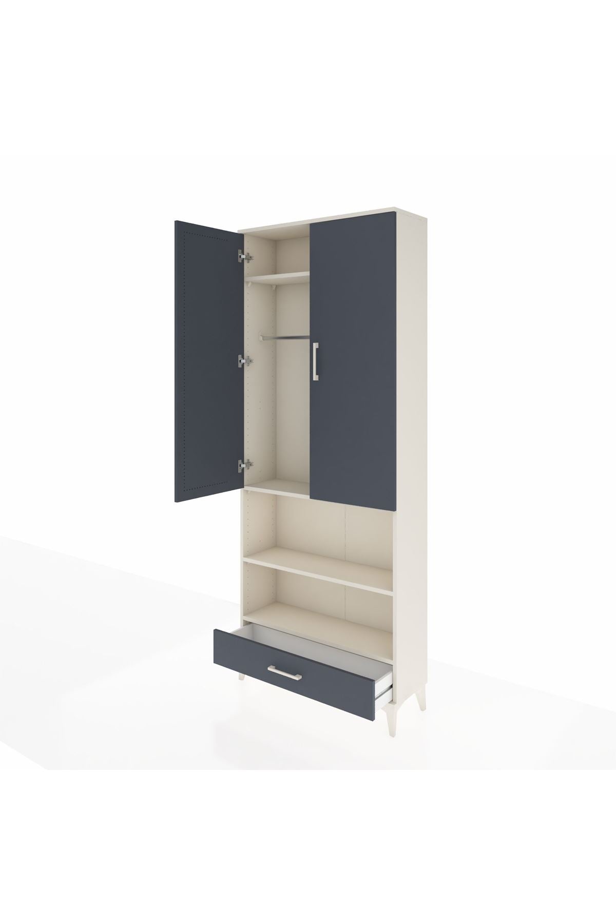 Arges Dolap 4 Raflı Tek Çekmeceli Tek Askılı 88x30x221 Aytaşı-Antrasit