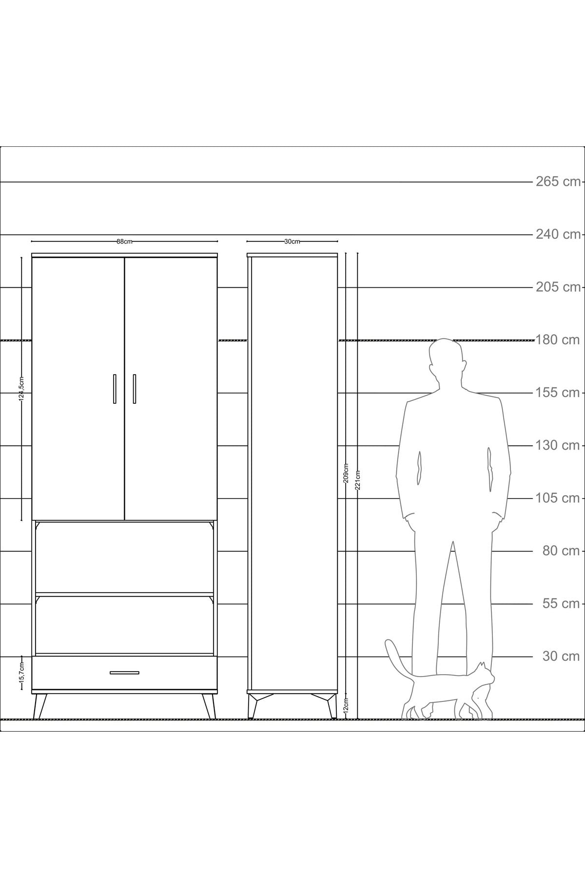 Arges Dolap 4 Raflı Tek Çekmeceli Tek Askılı 88x30x221 Aytaşı-Çam