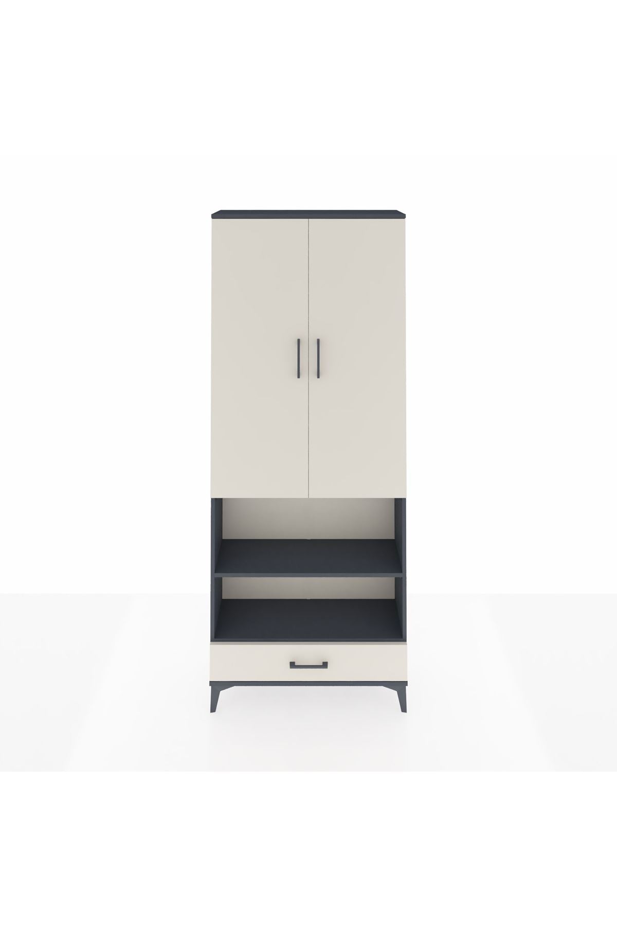 Arges Dolap 4 Raflı Tek Çekmeceli Tek Askılı 88x30x221 Antrasit-Aytaşı