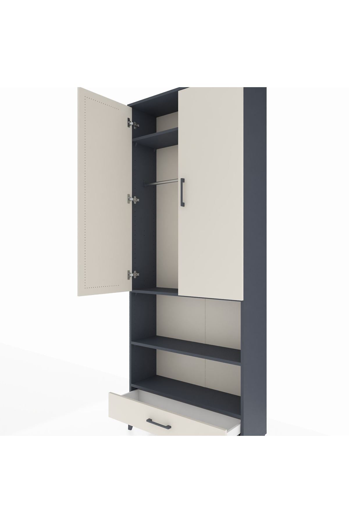 Arges Dolap 4 Raflı Tek Çekmeceli Tek Askılı 88x30x221 Antrasit-Aytaşı