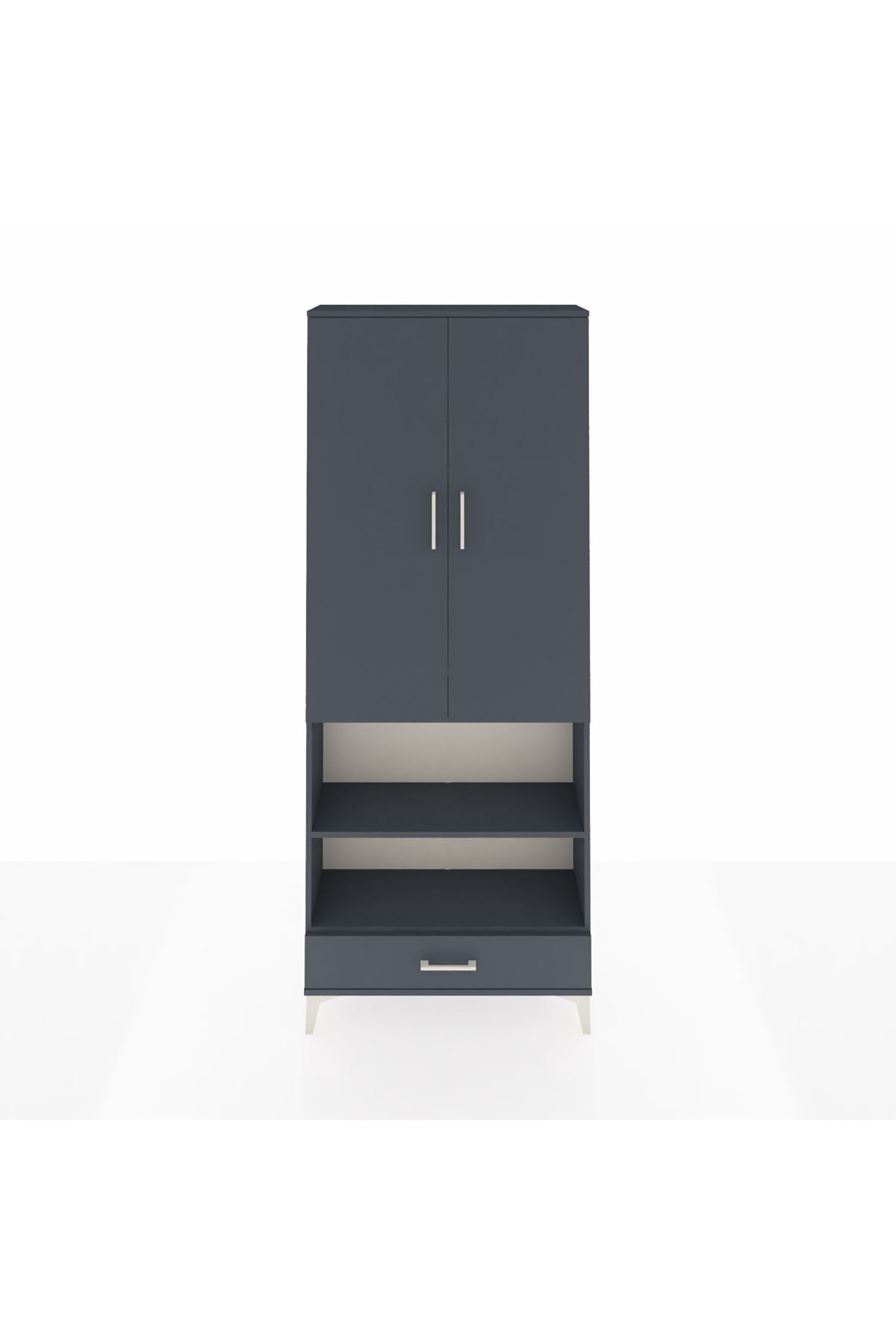 Arges Dolap 4 Raflı Tek Çekmeceli Tek Askılı 88x30x221 Antrasit-Antrasit