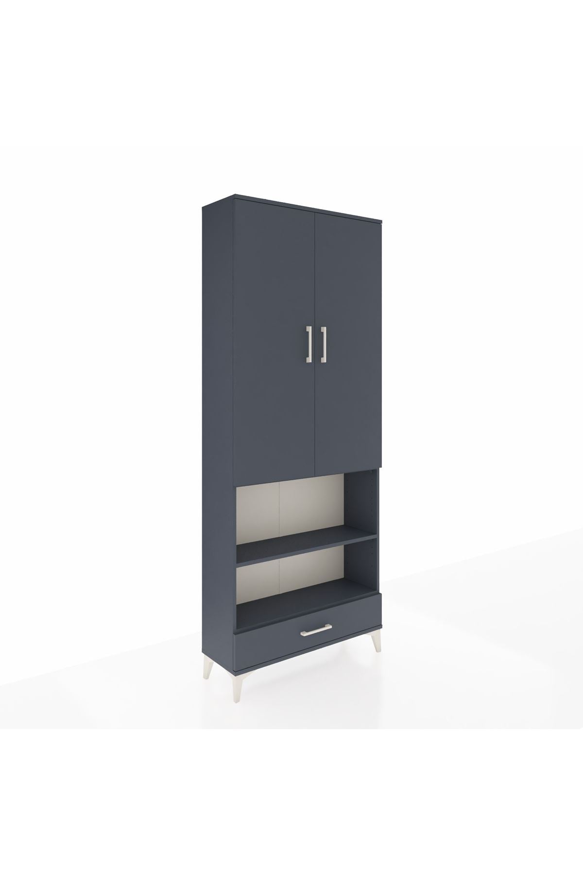 Arges Dolap 4 Raflı Tek Çekmeceli Tek Askılı 88x30x221 Antrasit-Antrasit