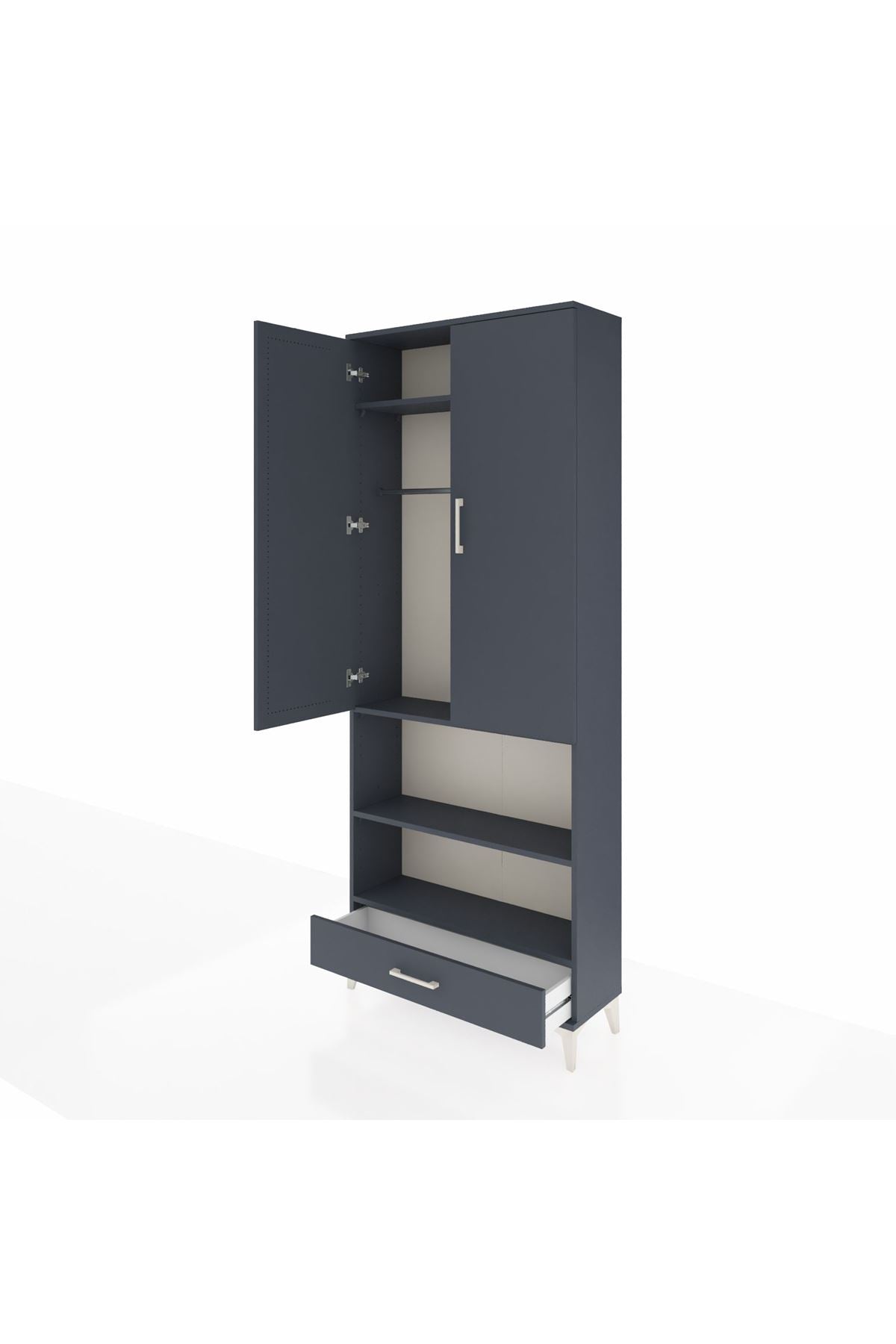 Arges Dolap 4 Raflı Tek Çekmeceli Tek Askılı 88x30x221 Antrasit-Antrasit