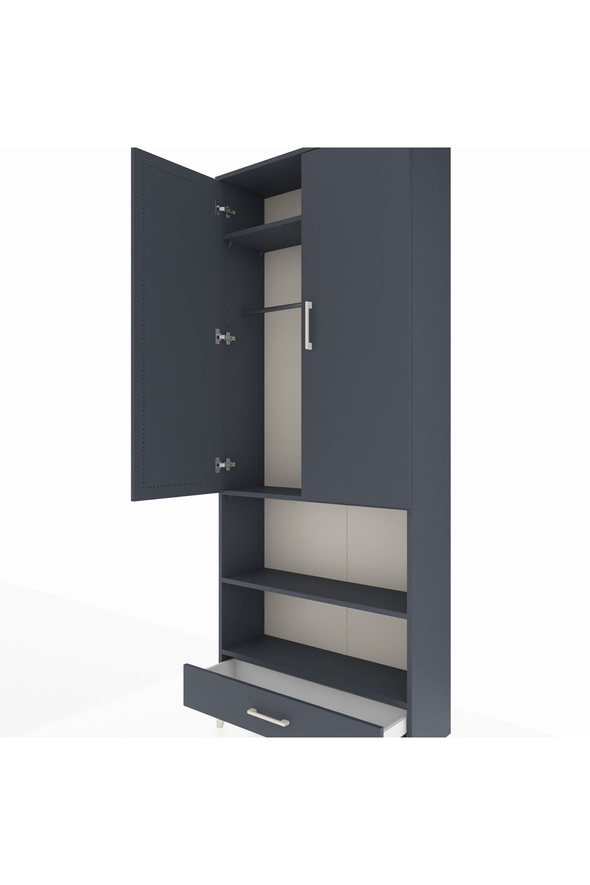 Arges Dolap 4 Raflı Tek Çekmeceli Tek Askılı 88x30x221 Antrasit-Antrasit