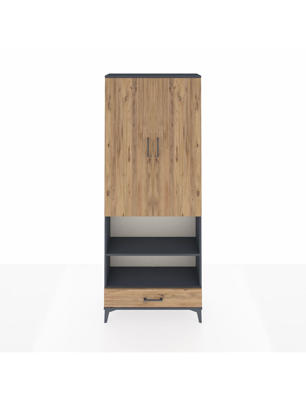 Arges Dolap 4 Raflı Tek Çekmeceli Tek Askılı 88x30x221 Antrasit-Çam