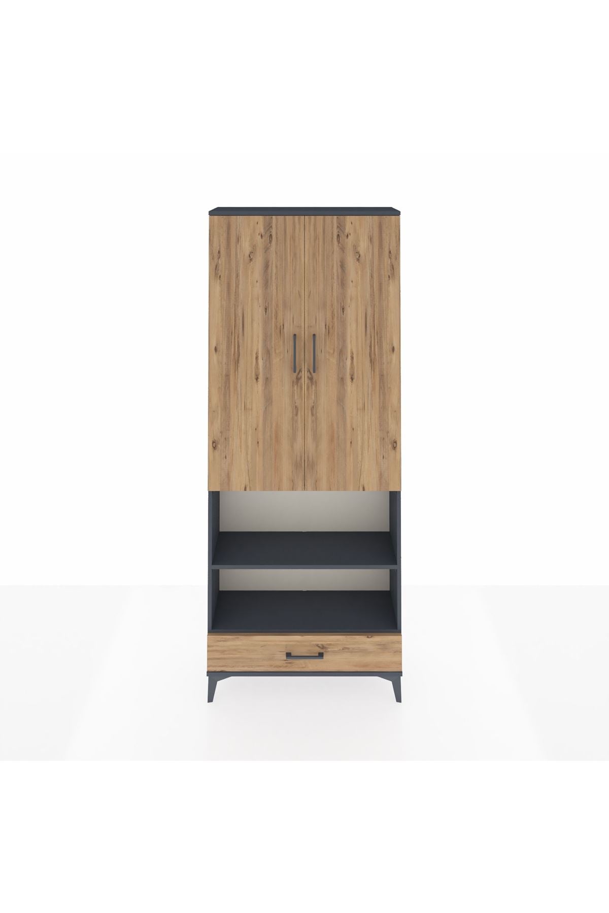 Arges Dolap 4 Raflı Tek Çekmeceli Tek Askılı 88x30x221 Antrasit-Çam