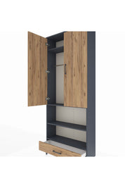 Arges Dolap 4 Raflı Tek Çekmeceli Tek Askılı 88x30x221 Antrasit-Çam