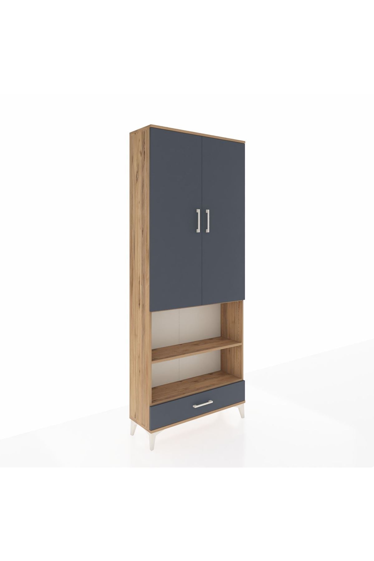 Arges Dolap 4 Raflı Tek Çekmeceli Tek Askılı 88x30x221 Çam-Antrasit